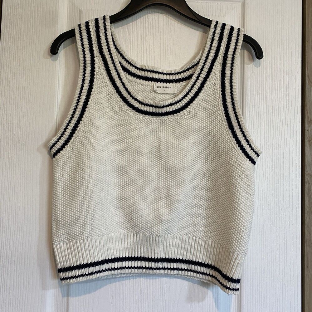 Blu Pepper Knit Sweater Vest Nautical New England Winter Womens Size L